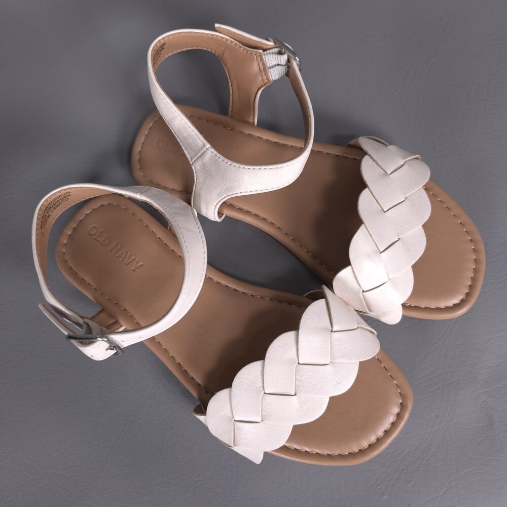 OLD NAVY NWOT Braided Strap Sandals Size 1 Cream Ankle Strap Flat Girls‎ Kids